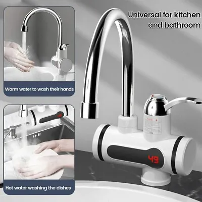 360° Electric LED Faucet Tap Hot Water Heater Instant For Home Bathroom Kitchen • £15.93