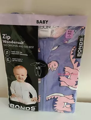 Bonds Zip Wondersuit Size 0 (6-12 Months) - Purple And Pink With Dinos Patterns  • $14.99