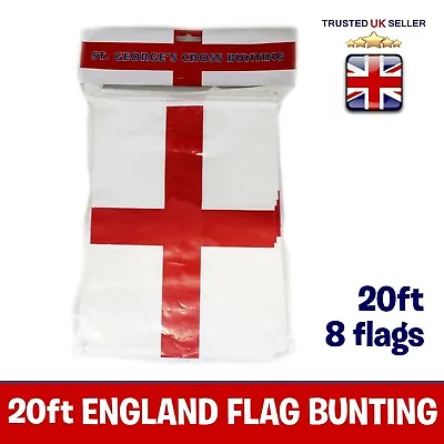 20ft ST GEORGE WHITE RED 8 FLAG BBQ BUNTING JUBILEE STREET GARDEN PARTY ENGLAND • £2.99