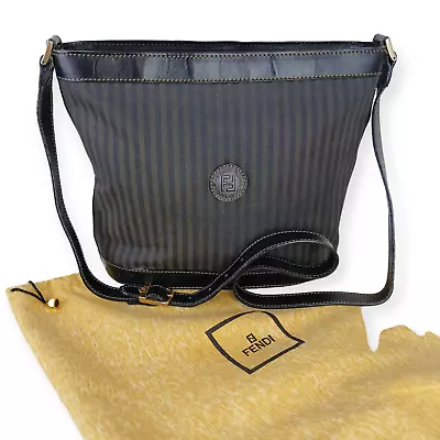 Fendi VTG Piquin Striped Small Tote Bag Coated Canvas Brown Black Dust Bag • $149