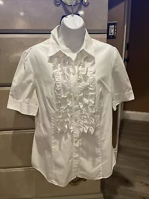 Moda International  V.S Women White  Ruffle Blouse SZ. L • $5