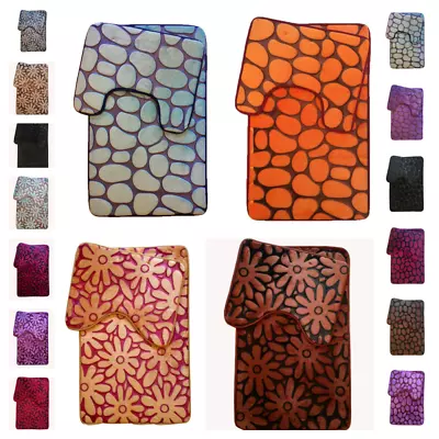 £10.99 • Buy Bath Mat Set Pebbles 2 Piece Anti Slip Toilet Bathroom Pedestal Memory Foam Rug