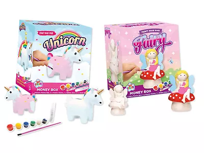 Kids Create Paint Your Own Money Box Piggy Bank Dog Pig Owl Unicorn Fairy 3+ • £6.48