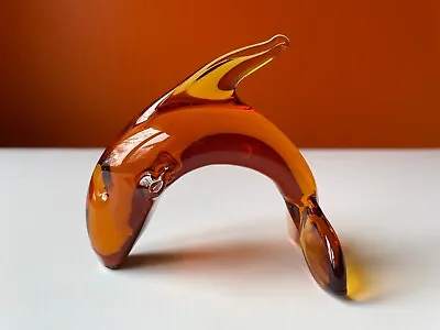 Vintage Murano Amber Art Glass Fish Dolphin Killer Whale Yellow Franco Bottaro • $15.19