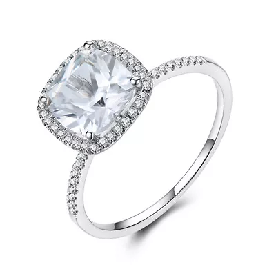 8x8mm Cushion 2.8ct White Topaz Sterling Silver 0.2ct Real Diamonds Ring Jewelry • $473.56