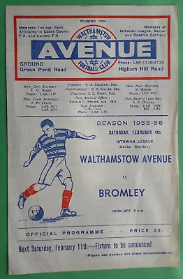 Walthamstow Avenue V Bromley 1955 - 1956 Football Programme (Isthmian League) • £2