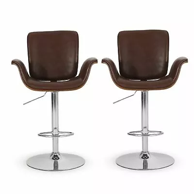 Canyon Mid Century Modern Bentwood Adjustable Swivel Barstools Set Of 2 • $93.50