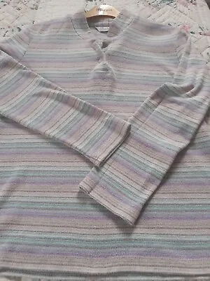 David Nieper England Soft Stripe Top Long Sleeve Pastels Buttons  S • £9.90