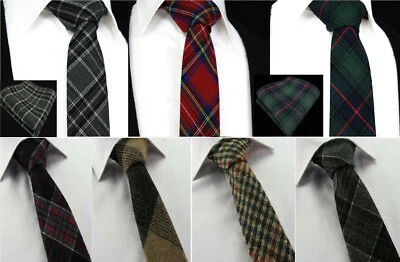 £9.39 • Buy Wool Scottish Tartan Plaid Kilt SKINNY 7CM TIE Pocket HANKY Country Tweed Check