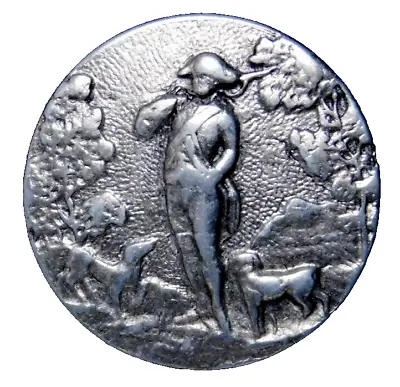 Vintage White Metal Hunstman & His Dogs BUTTON NICE • $5.49
