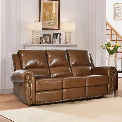 3 Seater Recliner Sofa Faux Leather Home Theater Seating With Nailhead Studded • $1299.99