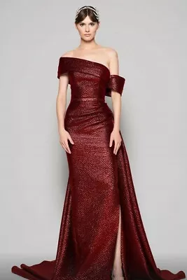 Mnm Couture Off Shoulder Draped Slit Gown Size 18 • $1100