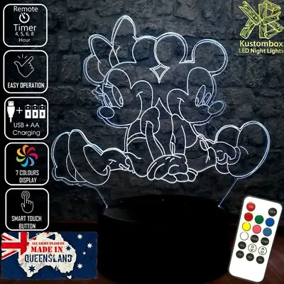 Mickey & Minnie Mouse 3d Led Battery Usb Night Light 7 Colour's Remote Control • $22.40