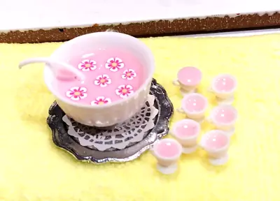 Dollhouse Miniature Punch Bowl & Ladle On A Tray Plus 7 Loose Filled Cups • $9.88