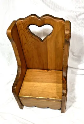Vintage Child's Wooden Chair W/ Armrests & Heart Design / Solid Tall Back Chair • $30