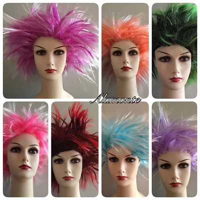 Short Spiky Punk Wig Rocker 80s WIG Women Men Multi Coloured Fancy Dress Costume • £8.99