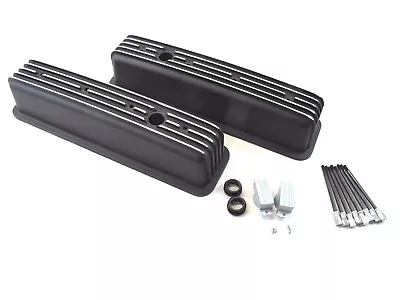 Chevy 350 383 Tall Alum. Finned Center Bolt Vortec Valve Cover Black E41021BK • $94.99