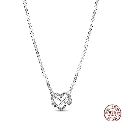 Pandora Sterling Silver 925 Infinity Heart Charm Necklace Women Gifts • £24.90