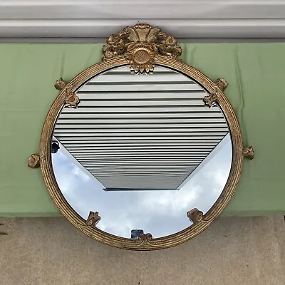 Vintage French Provincial Gold Round Wall Mantle Mirror 29”L X 34.5”H • $399.97