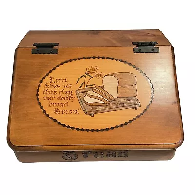 Vintage Wood Large Bread Box Handmade Signed  Daily Bread Prayer EUC • $59.50