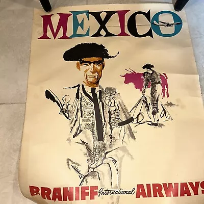 Vintage Braniff International Airways Mexico Travel Poster Airlines 20  X 26   • $60