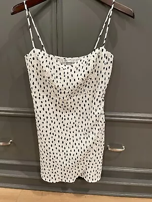 Zara White Ruched Polka Dot Mini Dress Tankdress Size M • $29.99