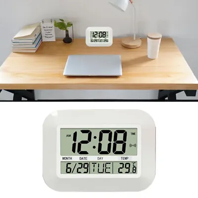 LCD Digital Display Silent Wall Desk Clock With Temperature Date For Home Office • £20.06