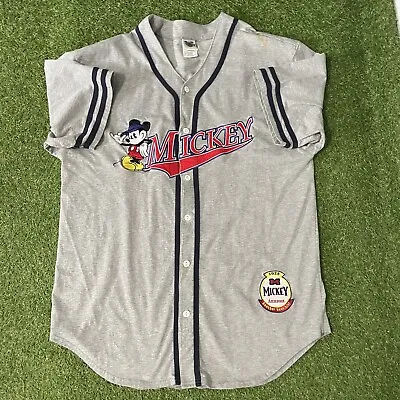 Vintage The Disney Store Mickey Mouse Embroidered Baseball Jersey Mens XL Gray • $39.99