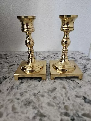 Vintage Brass Candlesticks Pair Set Of 2 Square Bottom Taper Holder Heavy • $20