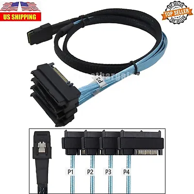 Mini SAS 36P SFF-8087 To 4 SFF-8482 Connectors With SATA Power Cable 1M US SHIP • $12.99