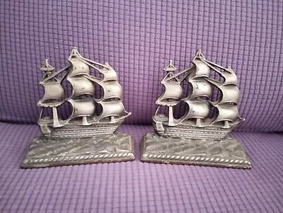 Vintage Pair Heavy Metal Nautical Sailing Clipper Ship Bookends • $18