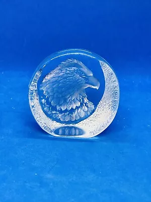 Mats Jonasson Sweden Frosted Crystal Glass Bald Eagle Paperweight Carved Art 26 • $27.99