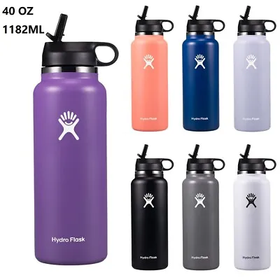 40OZ Hydro Flask Water Bottle Wide Mouth Straw Lid Stainless Steel Vacuum US • $23.66