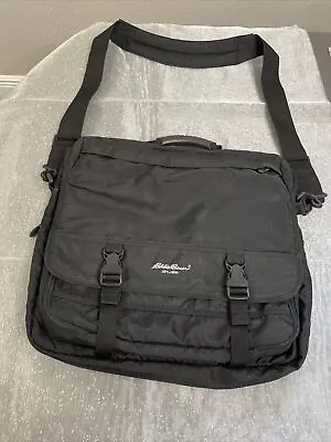 Eddie Bauer  Black Shoulder Messenger Padded Travel Laptop Bag 5 Zip Pockets • $25
