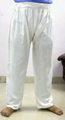 Cotton Men's Pajama Pant Baggy Trouser Indian Capri White Solid Plain Joggers • $20.62