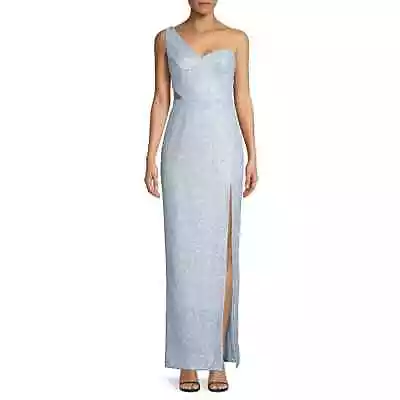 Aidan By Aidan Mattox One-Shoulder Light Blue Sequin Slit Formam Gown Size 8 • $120