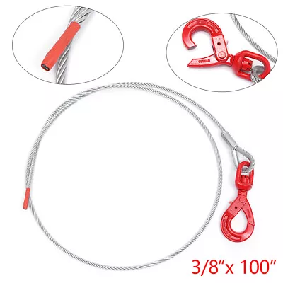 Winch Cable 3/8''x50''/100'' Self Locking Swivel Hook Tow Flatbed Truck Lifting • $17.10