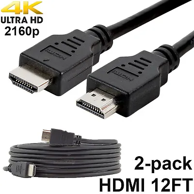 $5.95 • Buy Pack Of 2 Digital High-Speed 1.4 HDMI Cables PVC 2160p Black Cord (12 Feet)