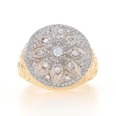 $1554.62 • Buy Yellow Gold Diamond Men's Ring - 14k Round Brilliant .40ctw Floral Medallion