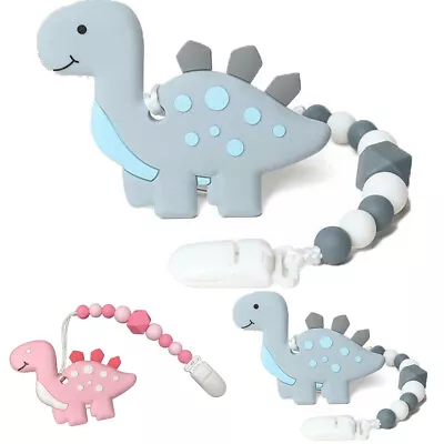 Teething Toy Baby Dinosaur BPA Free Food Grade Silicone Teether With Pacifier • £5.49