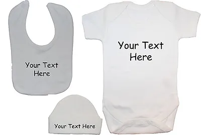 Baby Bodysuit Personalised Romper T-Shirt Feeding Bib & Hat Cap Newborn-12m • £16.99