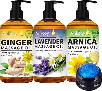 3 Pack Massage Oil For Massage Therapy With Massage Roller BallGinger Oil Ly... • $19.97