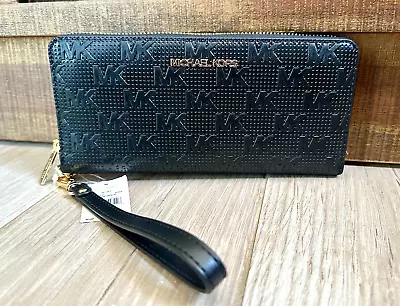 NEW Michael Kors Large Jet Set Embossed Black Leather Continental Wallet NWT • $49.95