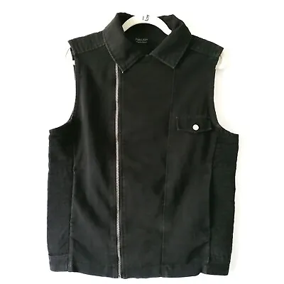 Zara Man Black Sleeveless Collared Denim Vest Jacket Size Medium • $34.95