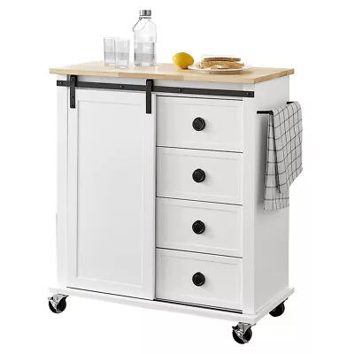 Kitchen Island Trolley Wooden Serving Cart Bar 4 Storage Drawers Rolling Wheels • $304.50