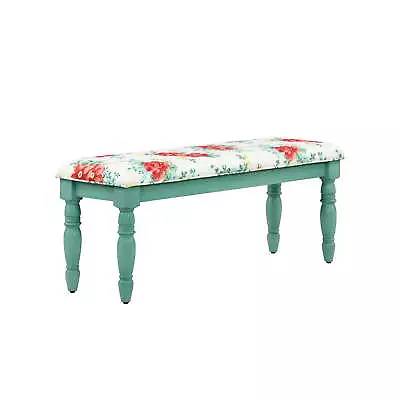 Callie Vintage Floral Dining Bench Made With Solid Wood Frame Teal • $88.20