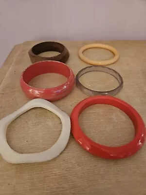 Bracelets Bangles Lot Of 6 Vintage Multi Colors Thin And Wide Wood Plastic • $4.70