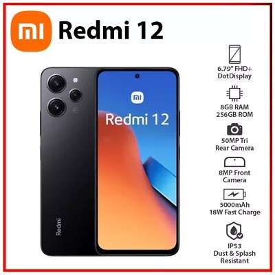 (New&Unlocked) Xiaomi Redmi 12 8GB+256GB BLACK Dual SIM Android Mobile Phone AU • $319