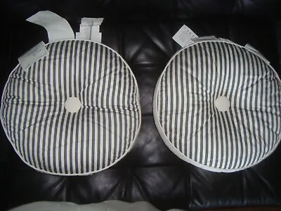 Set Of 2 - Round Chair Pad Cushion Pillow Gray White Striped Thick 16  ( 40 Cm ) • £38.88