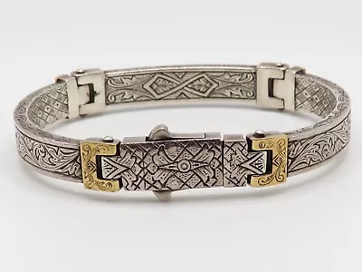 MEN'S KONSTANTINO 950 STERLING SILVER HINGED BRACELET W 18k YELLOW GOLD ACCENTS* • $595.99